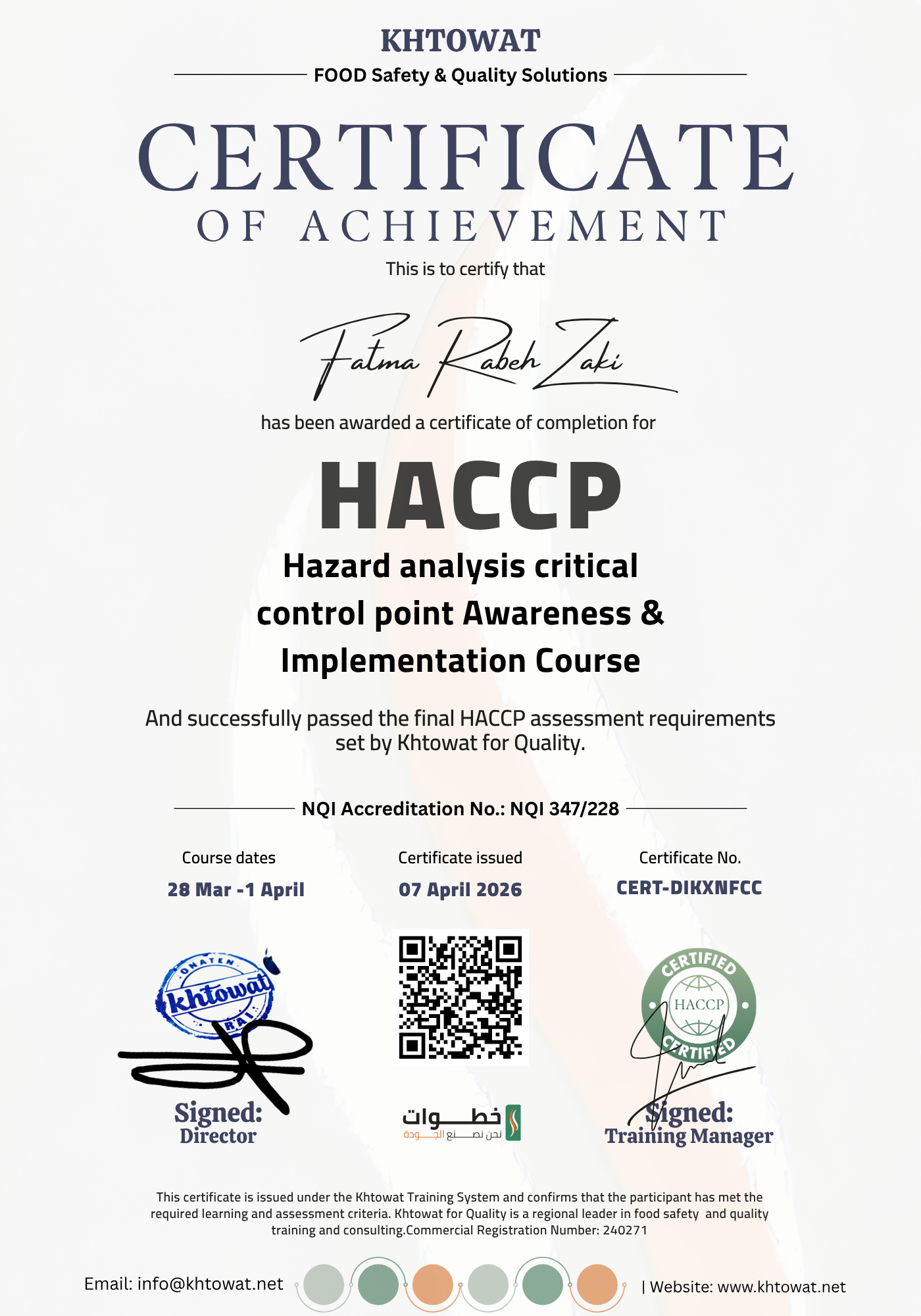 Hazard Analysis and Critical Control Point (HACCP )
