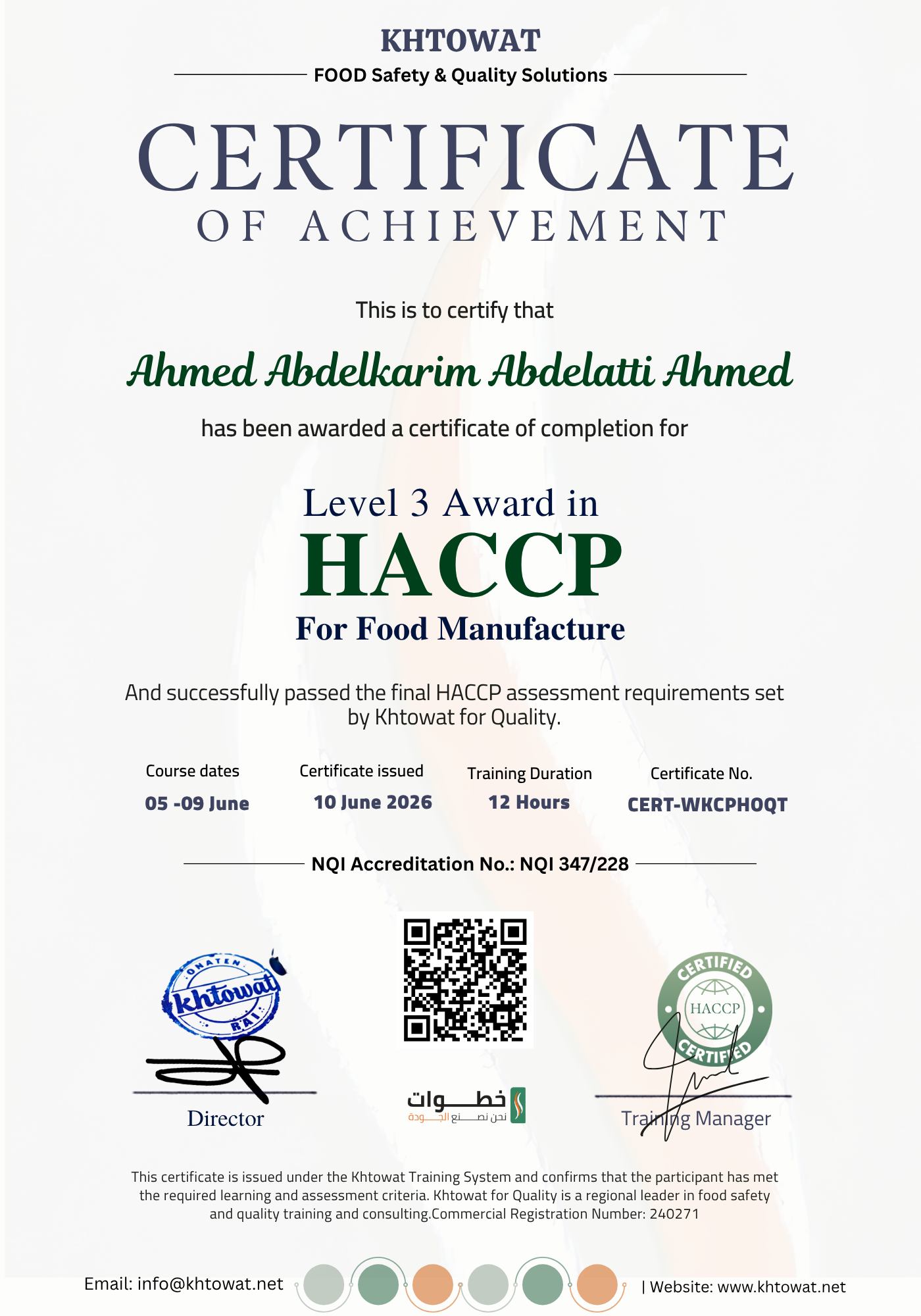 Level 3 Award in HACCP for Food Manufacture