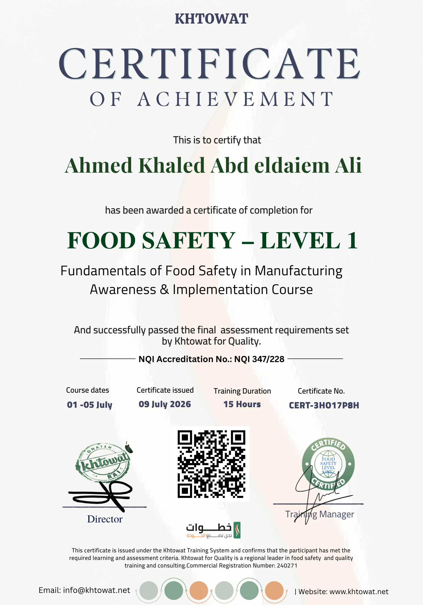 Food Safety level One in Manufacturing